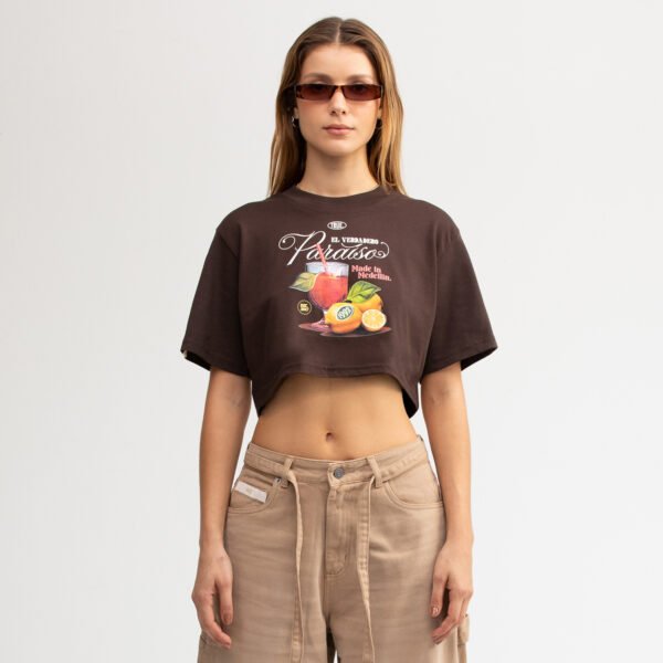 CAMISETA TRUE PARAISO CROP BROWN
